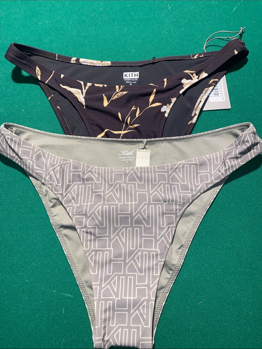 Kith Women’s Bikini Bottoms — Black Floral & Light Gray Logo (2-Pack)